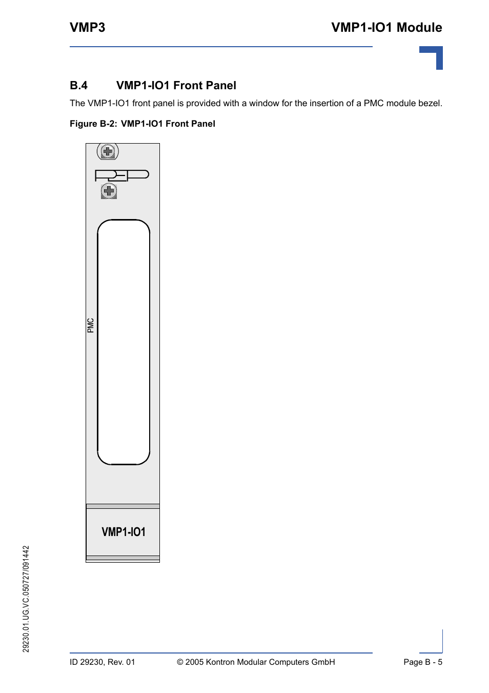 B.4 vmp1-io1 front panel, Vmp3 vmp1-io1 module, Vmp1-io1 | Kontron VMP3 User Manual | Page 141 / 154