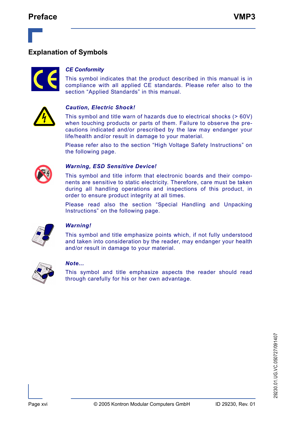 Explanation of symbols, Preface vmp3 | Kontron VMP3 User Manual | Page 16 / 154