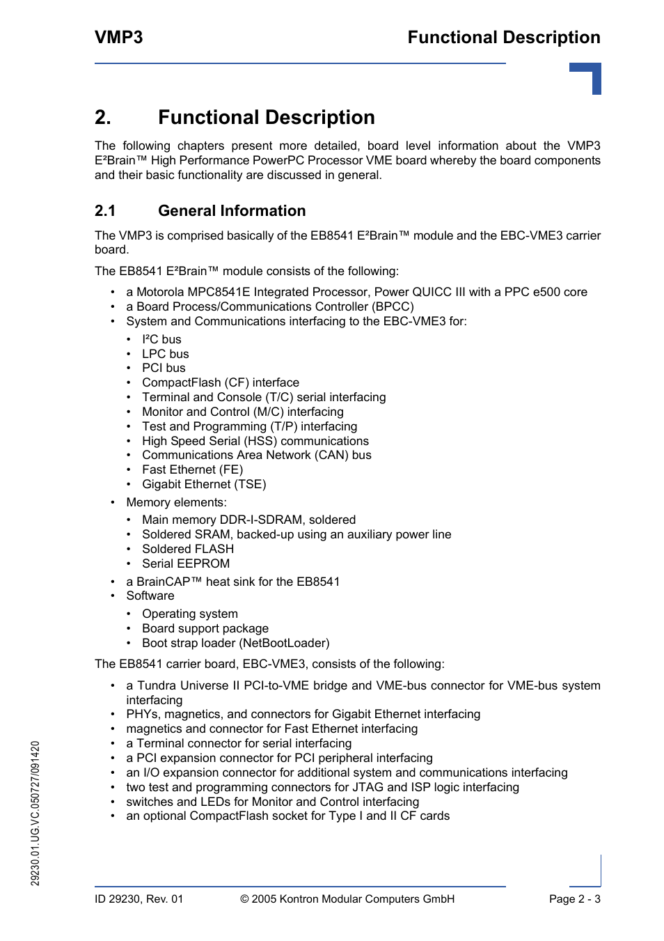 Functional description, 1 general information, Functional description - 3 | 1 general information - 3, Vmp3 functional description | Kontron VMP3 User Manual | Page 37 / 154