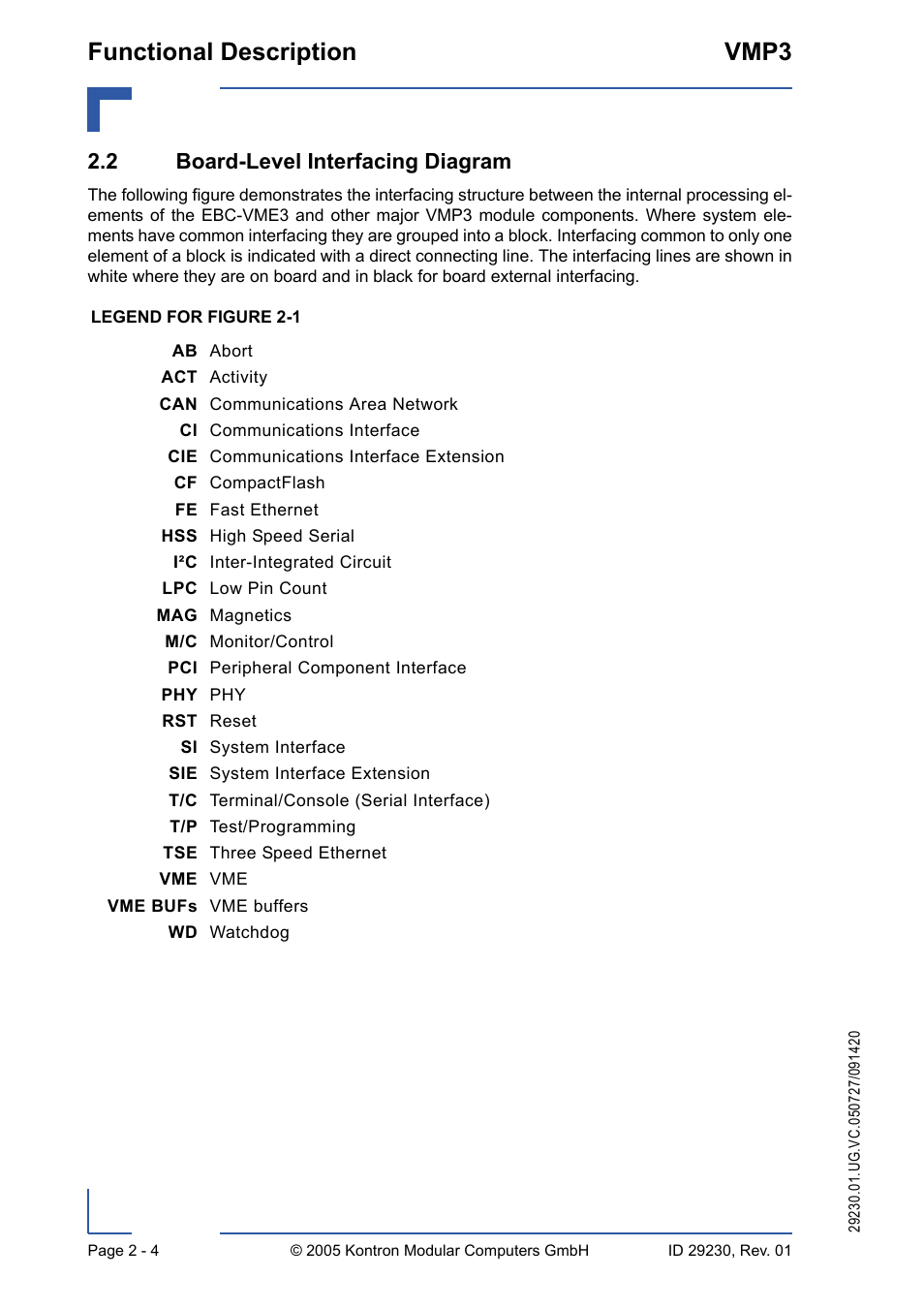2 board-level interfacing diagram, 2 board-level interfacing diagram - 4, Functional description vmp3 | Kontron VMP3 User Manual | Page 38 / 154