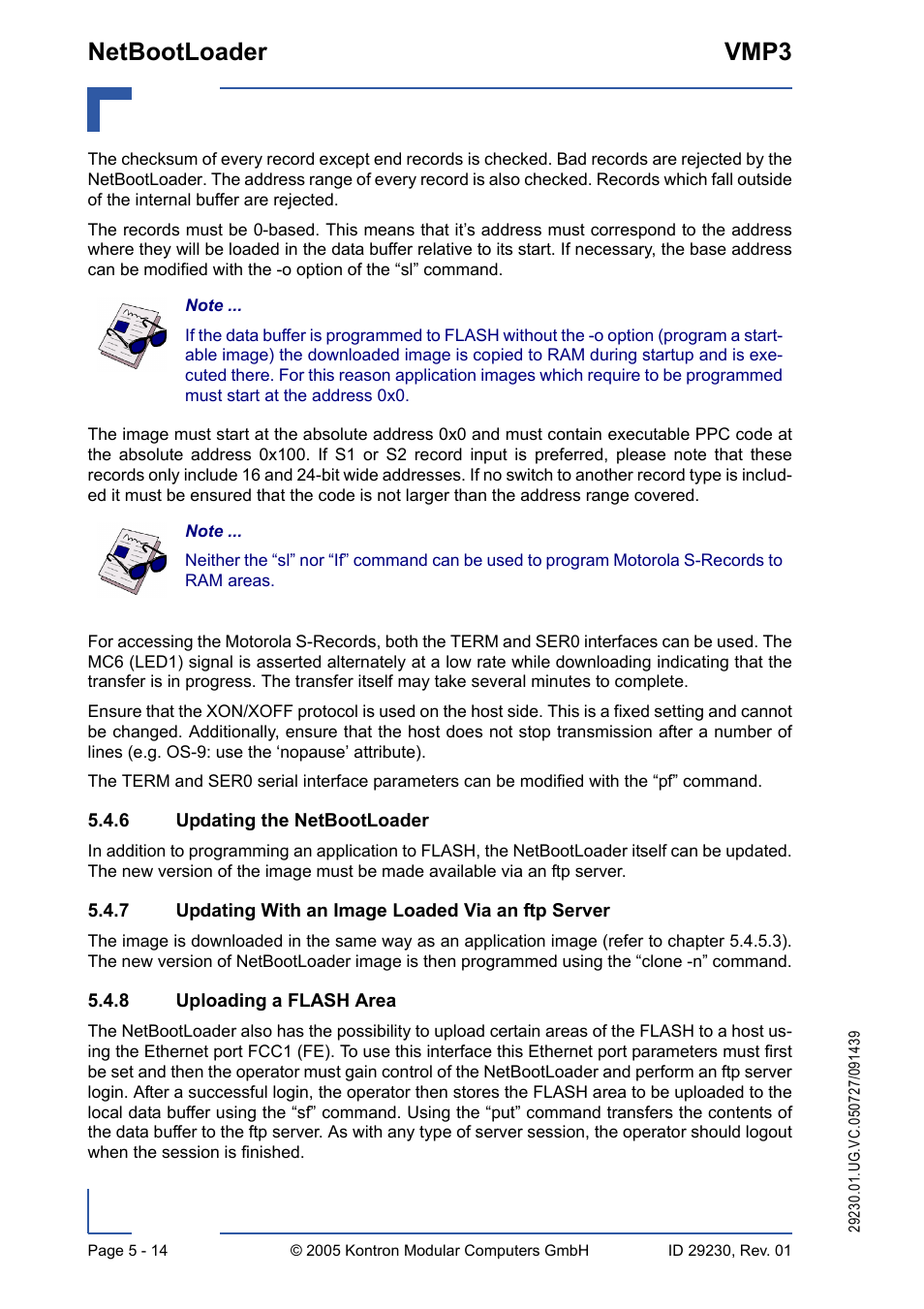 6 updating the netbootloader, 7 updating with an image loaded via an ftp server, 8 uploading a flash area | Updating the netbootloader - 14, Uploading a flash area - 14, Netbootloader vmp3 | Kontron VMP3 User Manual | Page 98 / 154