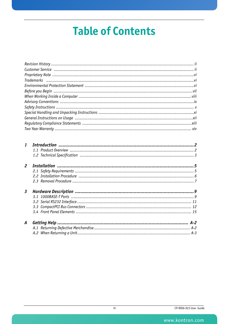 Kontron CP-RIO6-923 User Manual | Page 3 / 32