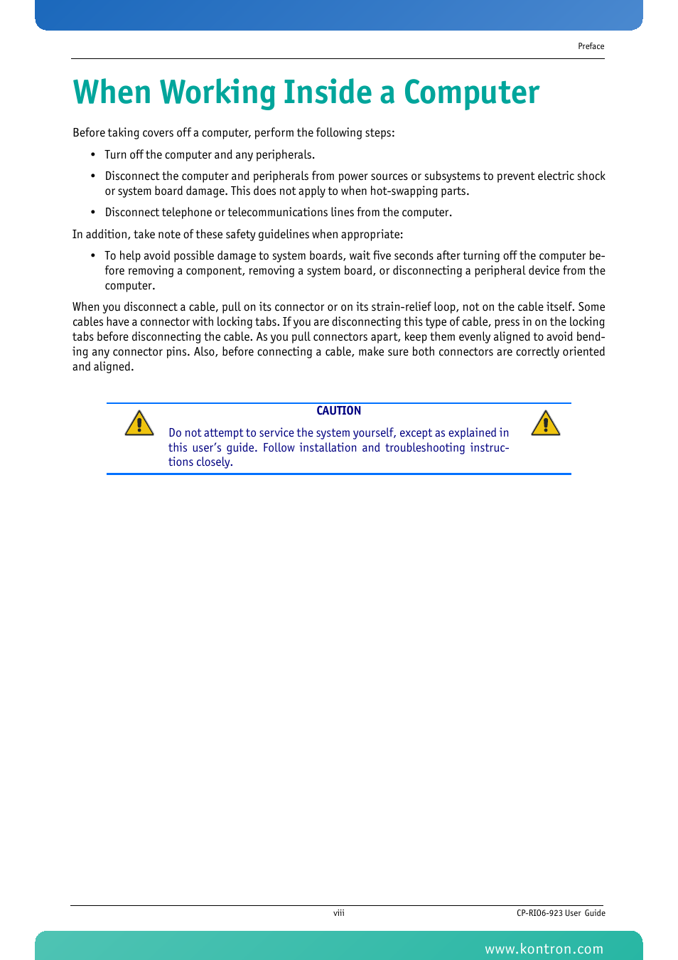 When working inside a computer | Kontron CP-RIO6-923 User Manual | Page 8 / 32