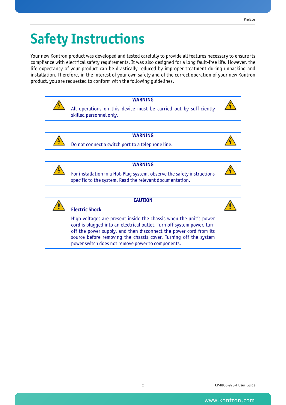 Safety instructions | Kontron CP-RIO6-923-F User Manual | Page 10 / 32