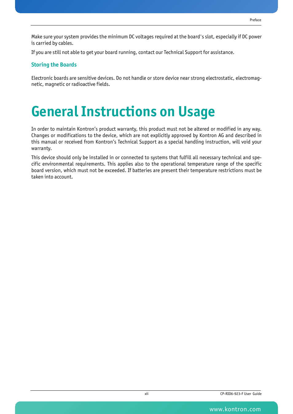 General instructions on usage | Kontron CP-RIO6-923-F User Manual | Page 12 / 32