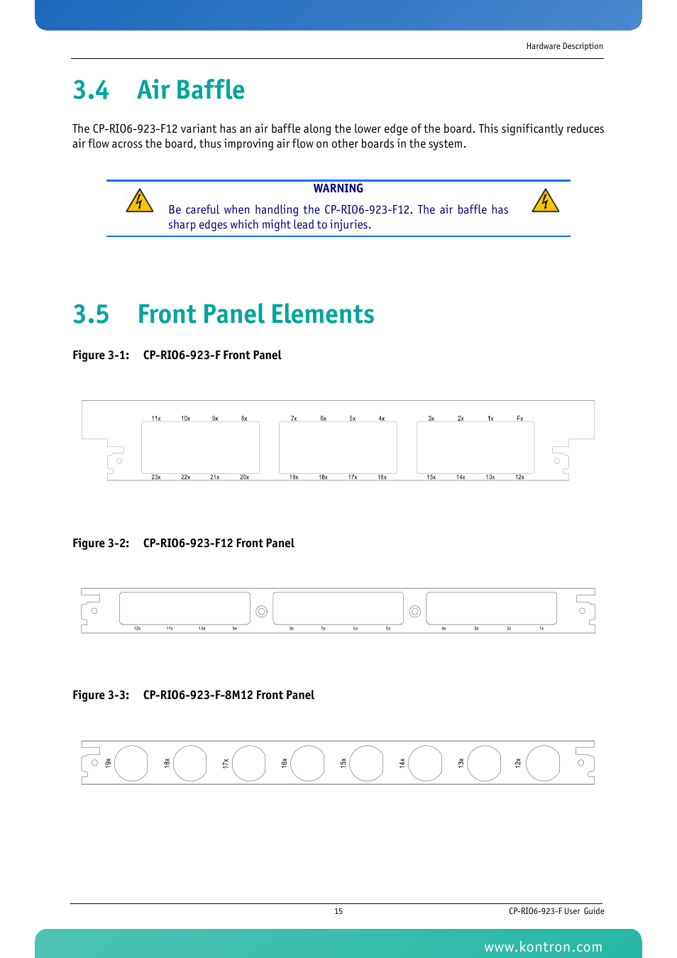 4 air baffle, 5 front panel elements, 4 air baffle 3.5 front panel elements | Kontron CP-RIO6-923-F User Manual | Page 29 / 32