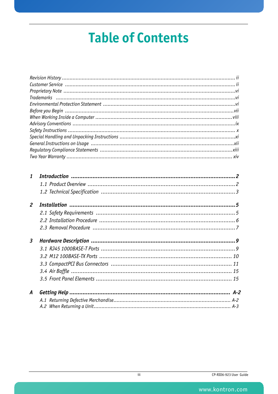 Kontron CP-RIO6-923-F User Manual | Page 3 / 32