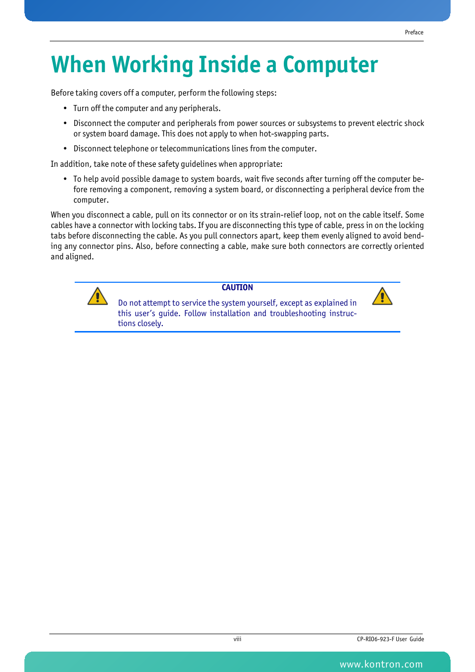 When working inside a computer | Kontron CP-RIO6-923-F User Manual | Page 8 / 32