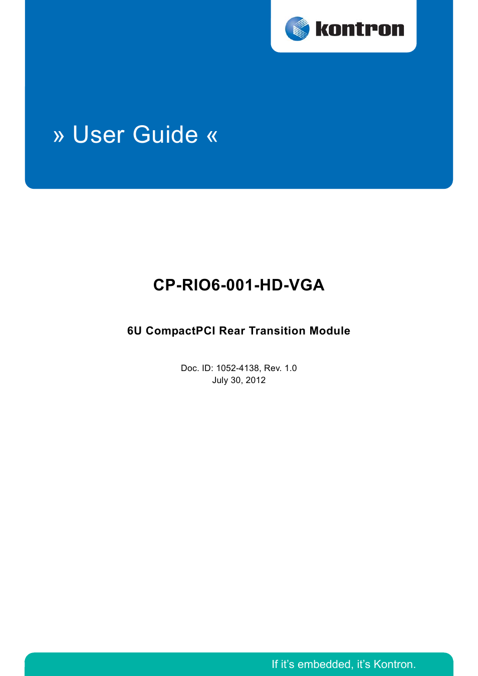 Kontron CP-RIO6-001-HD-VGA User Manual | 46 pages