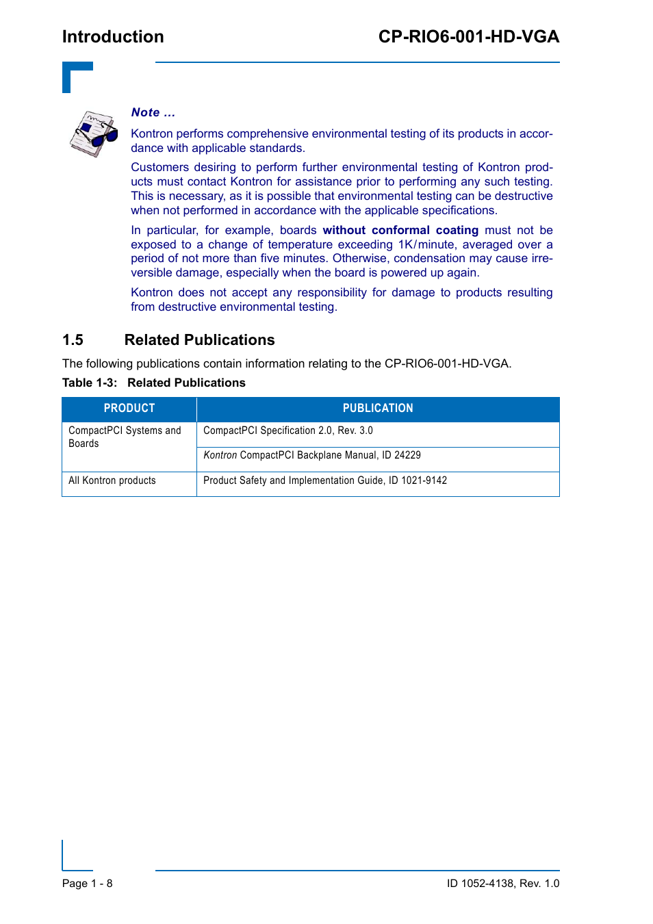 5 related publications, 5 related publications - 8, Introduction cp-rio6-001-hd-vga | Kontron CP-RIO6-001-HD-VGA User Manual | Page 22 / 46