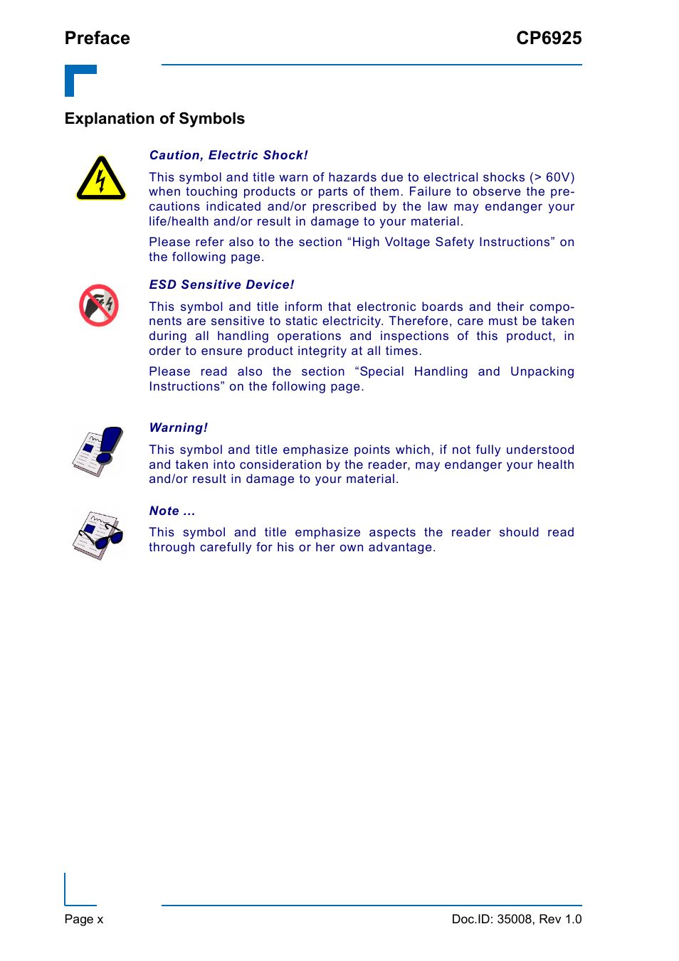 Explanation of symbols, Preface cp6925 | Kontron CP6925 User Manual | Page 10 / 42