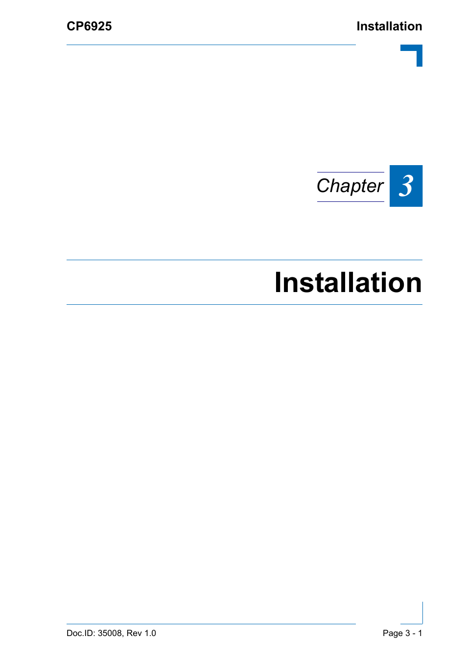 Installation, Chapter | Kontron CP6925 User Manual | Page 37 / 42