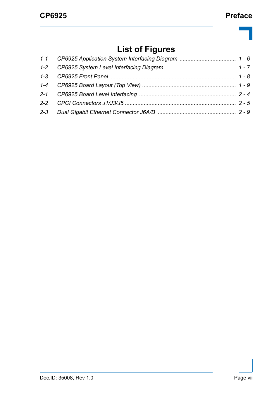 List of figures, Cp6925 preface | Kontron CP6925 User Manual | Page 7 / 42