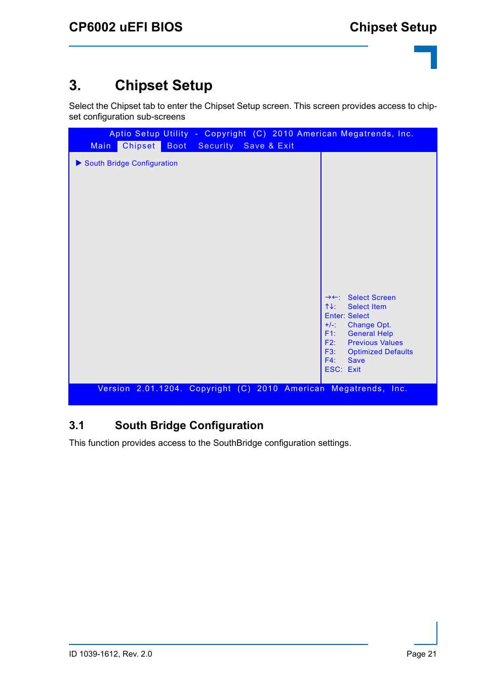 Chipset setup, 1 south bridge configuration, Cp6002 uefi bios chipset setup | Kontron CP6002 uEFI BIOS User Manual | Page 27 / 76