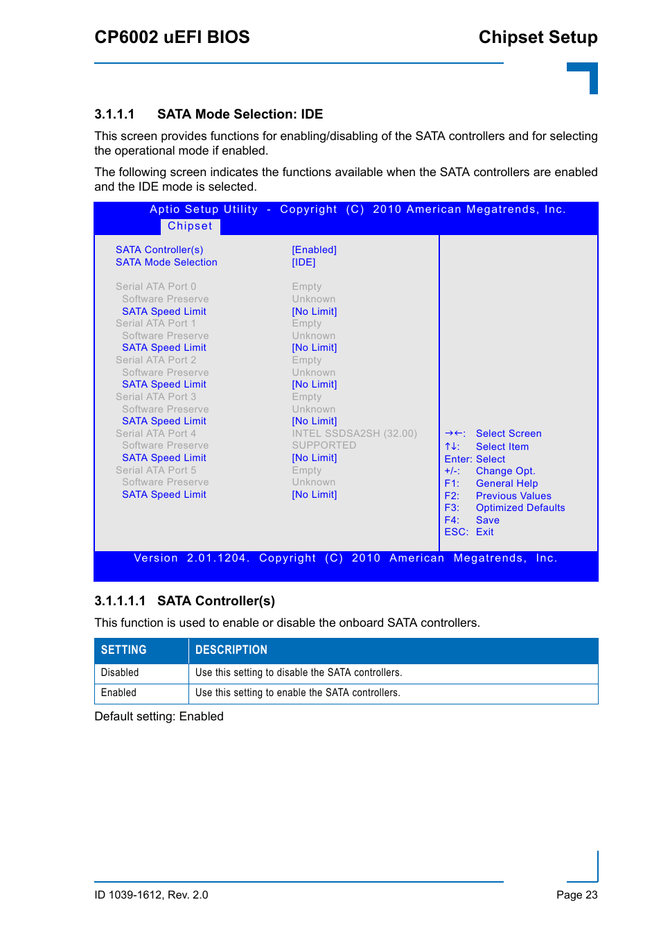 Sata mode selection: ide, Cp6002 uefi bios chipset setup, 1 sata mode selection: ide | 1 sata controller(s) | Kontron CP6002 uEFI BIOS User Manual | Page 29 / 76