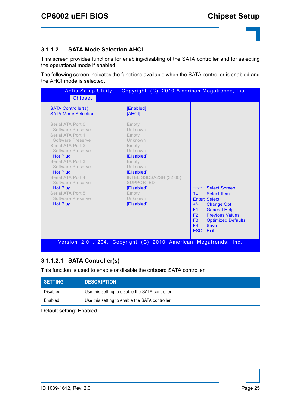 Sata mode selection ahci, Cp6002 uefi bios chipset setup, 2 sata mode selection ahci | 1 sata controller(s) | Kontron CP6002 uEFI BIOS User Manual | Page 31 / 76