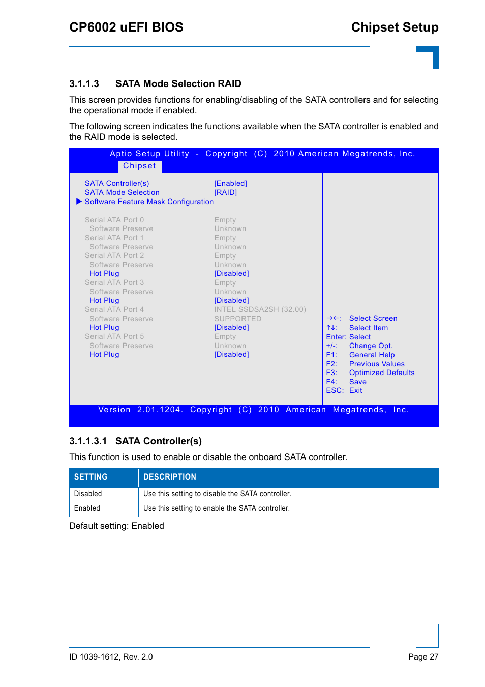 Sata mode selection raid, Cp6002 uefi bios chipset setup, 3 sata mode selection raid | 1 sata controller(s) | Kontron CP6002 uEFI BIOS User Manual | Page 33 / 76