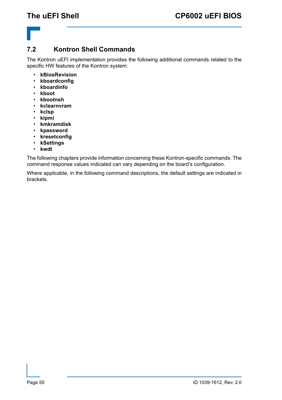 2 kontron shell commands, The uefi shell cp6002 uefi bios | Kontron CP6002 uEFI BIOS User Manual | Page 56 / 76