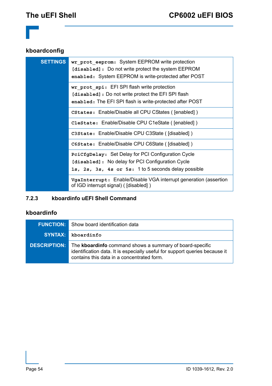 3 kboardinfo uefi shell command, Kboardinfo uefi shell command, The uefi shell cp6002 uefi bios | Kontron CP6002 uEFI BIOS User Manual | Page 60 / 76