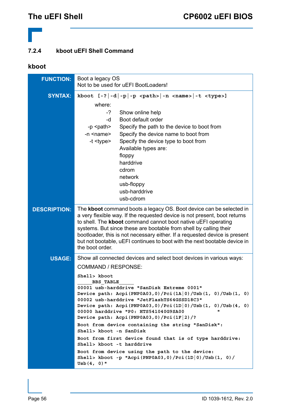 4 kboot uefi shell command, Kboot uefi shell command, The uefi shell cp6002 uefi bios | Kontron CP6002 uEFI BIOS User Manual | Page 62 / 76