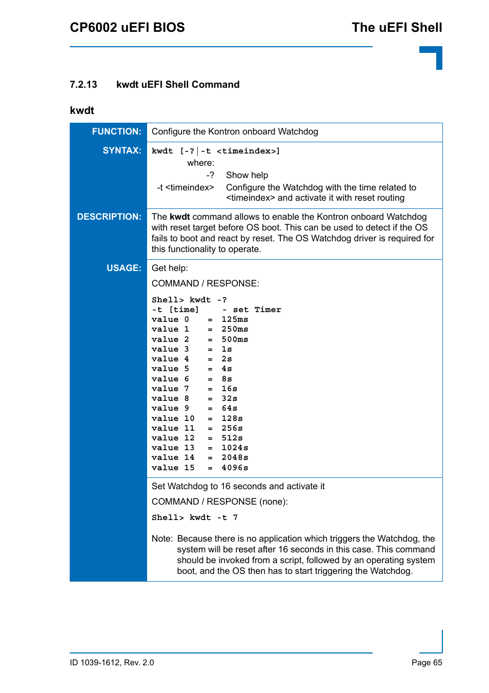 13 kwdt uefi shell command, Cp6002 uefi bios the uefi shell | Kontron CP6002 uEFI BIOS User Manual | Page 71 / 76