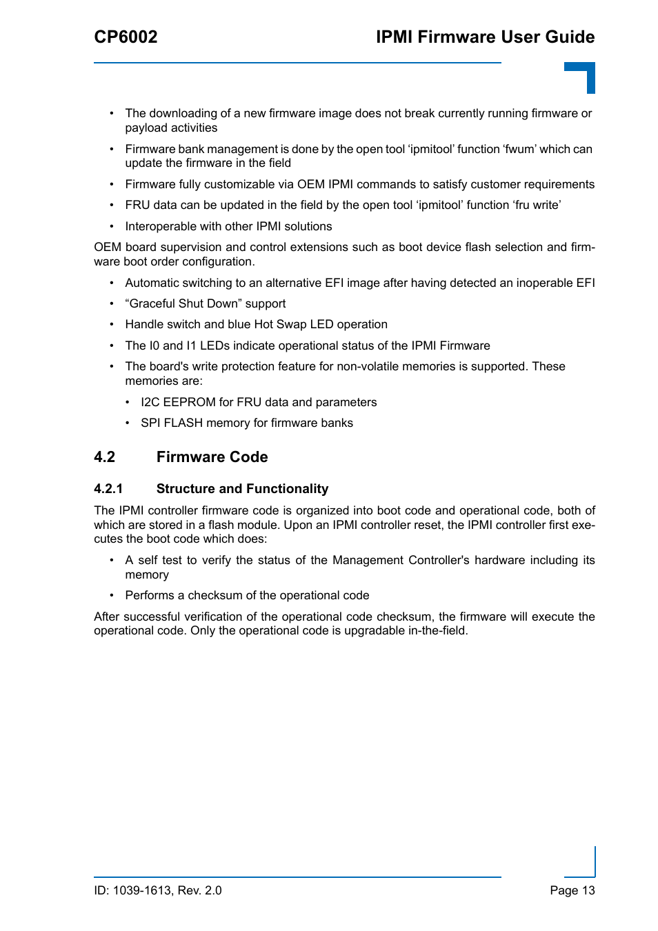 2 firmware code, 1 structure and functionality, Structure and functionality | Cp6002 ipmi firmware user guide | Kontron CP6002 IPMI User Manual | Page 13 / 40
