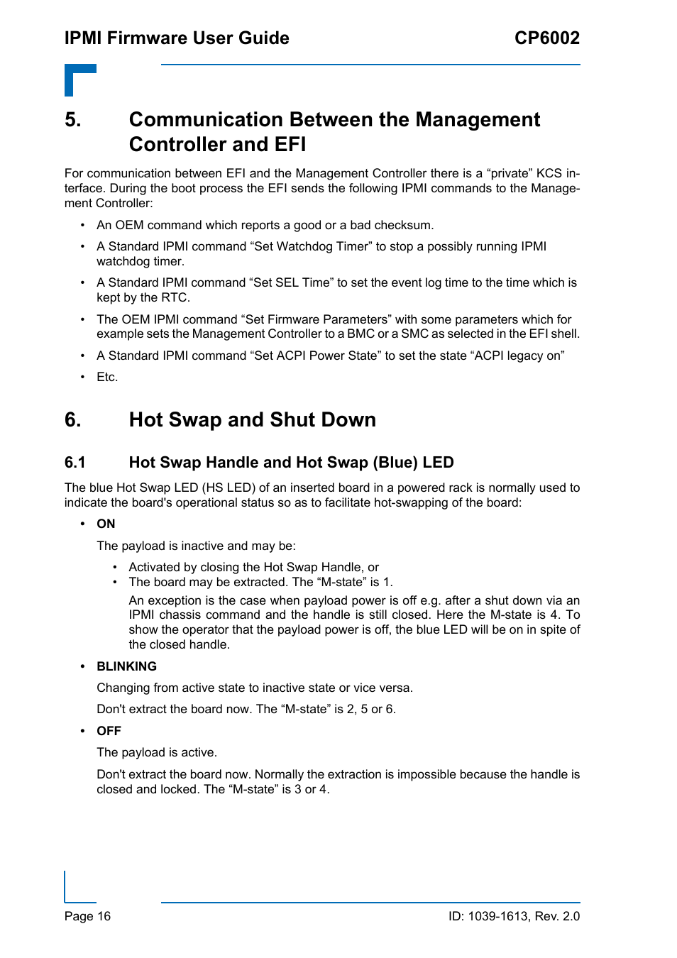 Hot swap and shut down, 1 hot swap handle and hot swap (blue) led, Ipmi firmware user guide cp6002 | Kontron CP6002 IPMI User Manual | Page 16 / 40