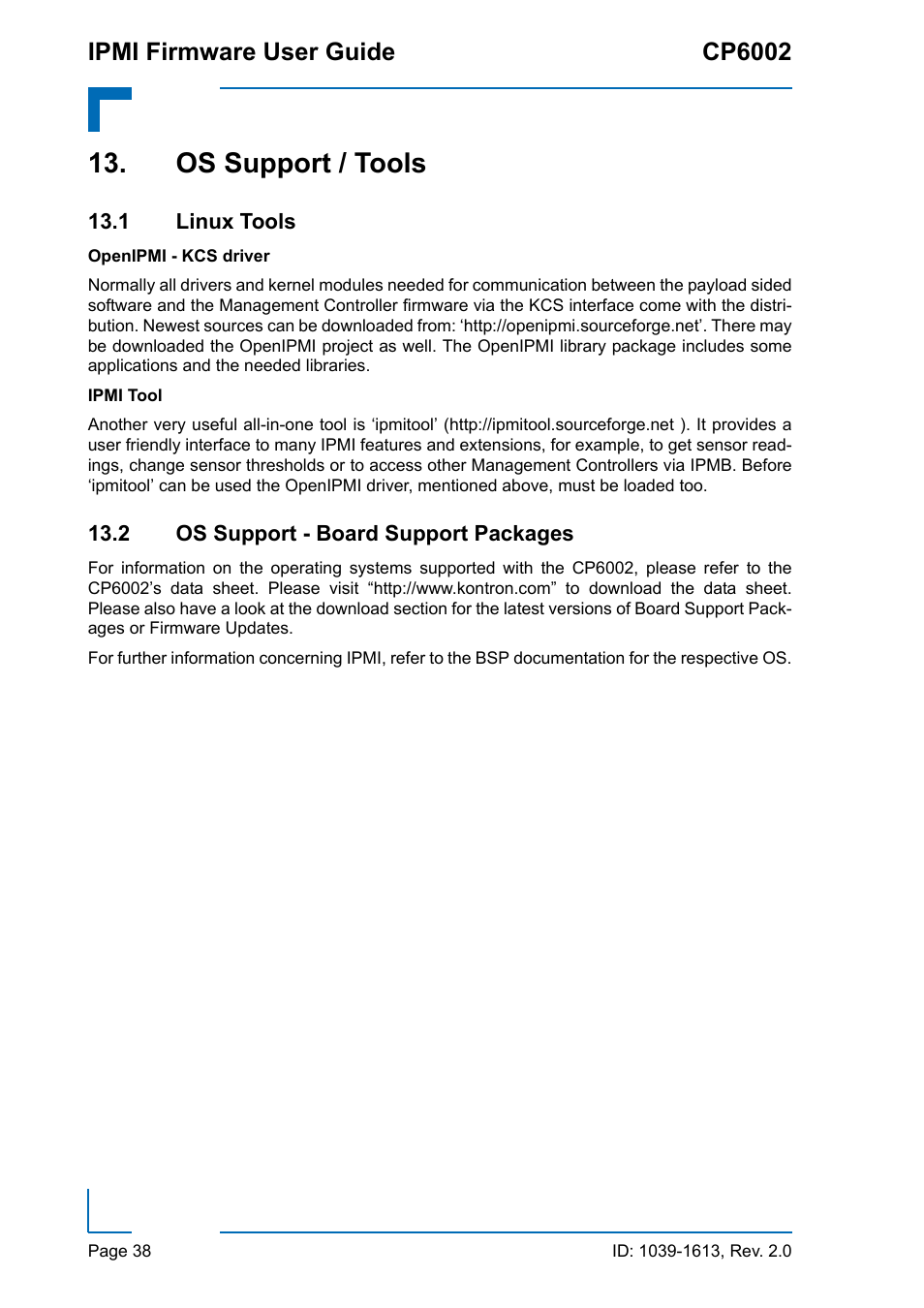 Os support / tools, 1 linux tools, 2 os support - board support packages | Ipmi firmware user guide cp6002 | Kontron CP6002 IPMI User Manual | Page 38 / 40