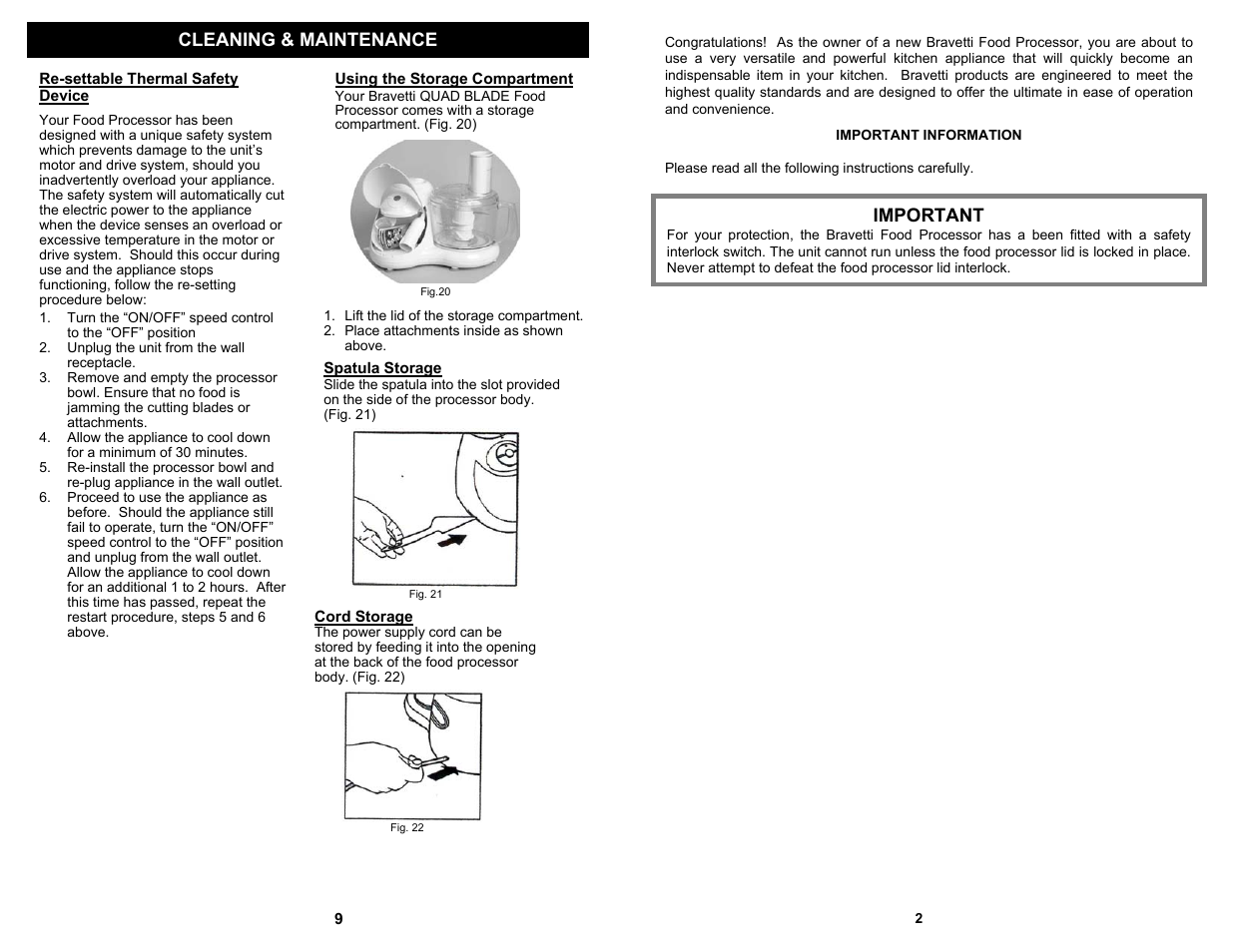 Important, Cleaning & maintenance | Bravetti QUAD BLADE FOOD PROCESSOR EP114H User Manual | Page 3 / 6