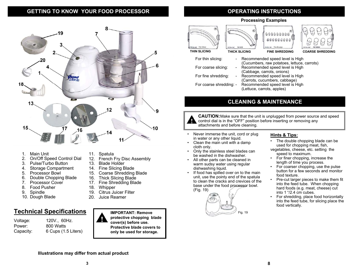 Technical specifications | Bravetti QUAD BLADE FOOD PROCESSOR EP114H User Manual | Page 4 / 6