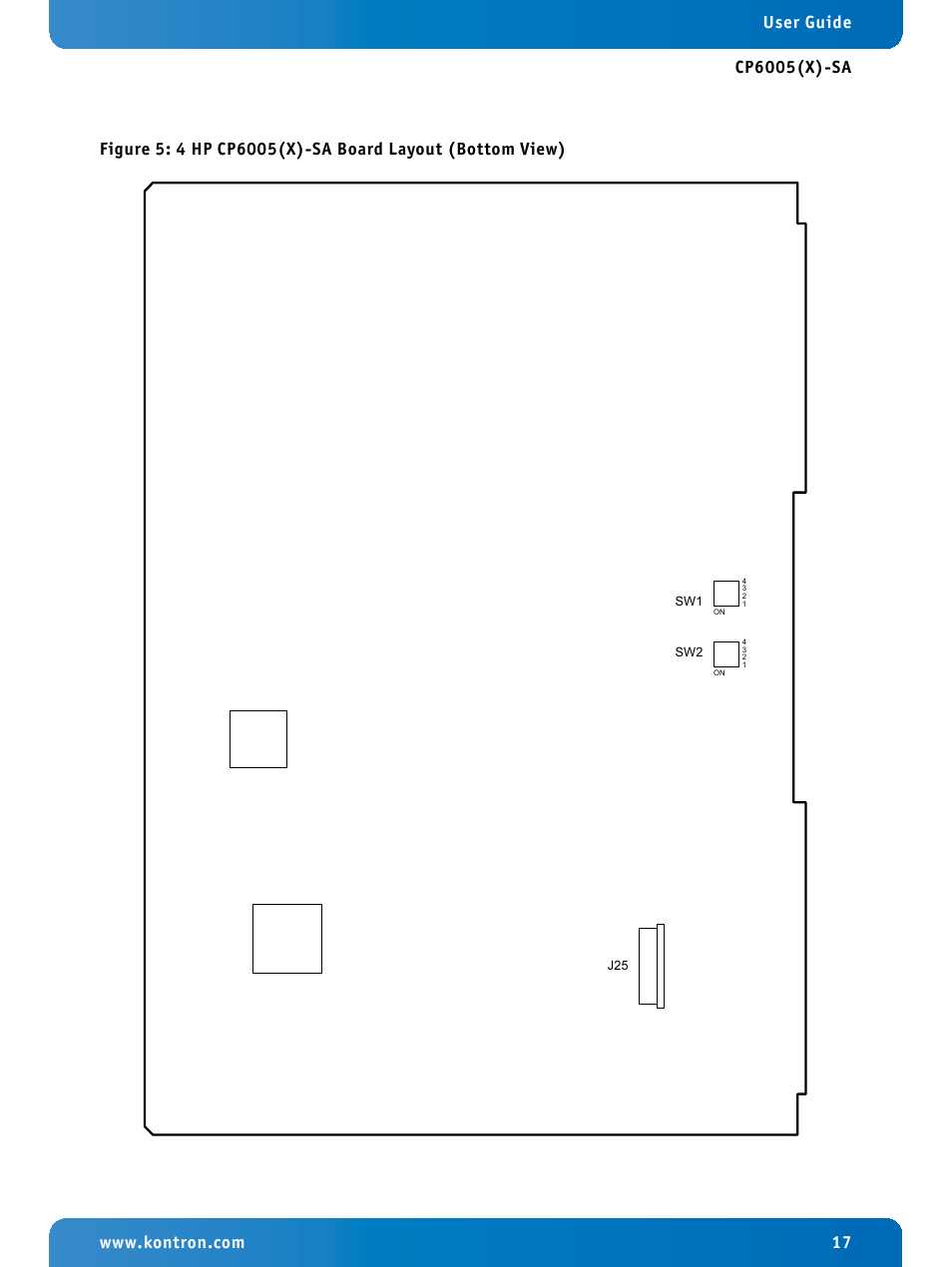 4 hp cp6005(x)-sa board layout (bottom view) | Kontron CP6005X-SA User Manual | Page 17 / 24