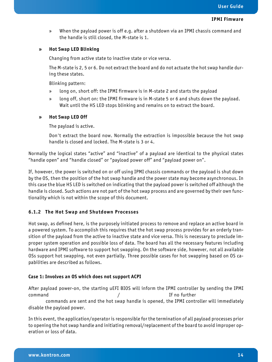 2 the hot swap and shutdown processes, The hot swap and shutdown processes | Kontron IPMI Firmware User Manual | Page 14 / 22