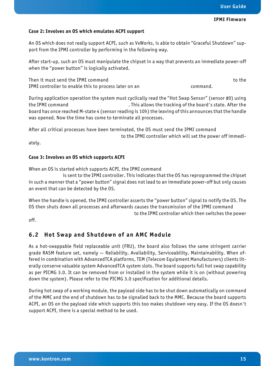 2 hot swap and shutdown of an amc module, Hot swap and shutdown of an amc module | Kontron IPMI Firmware User Manual | Page 15 / 22