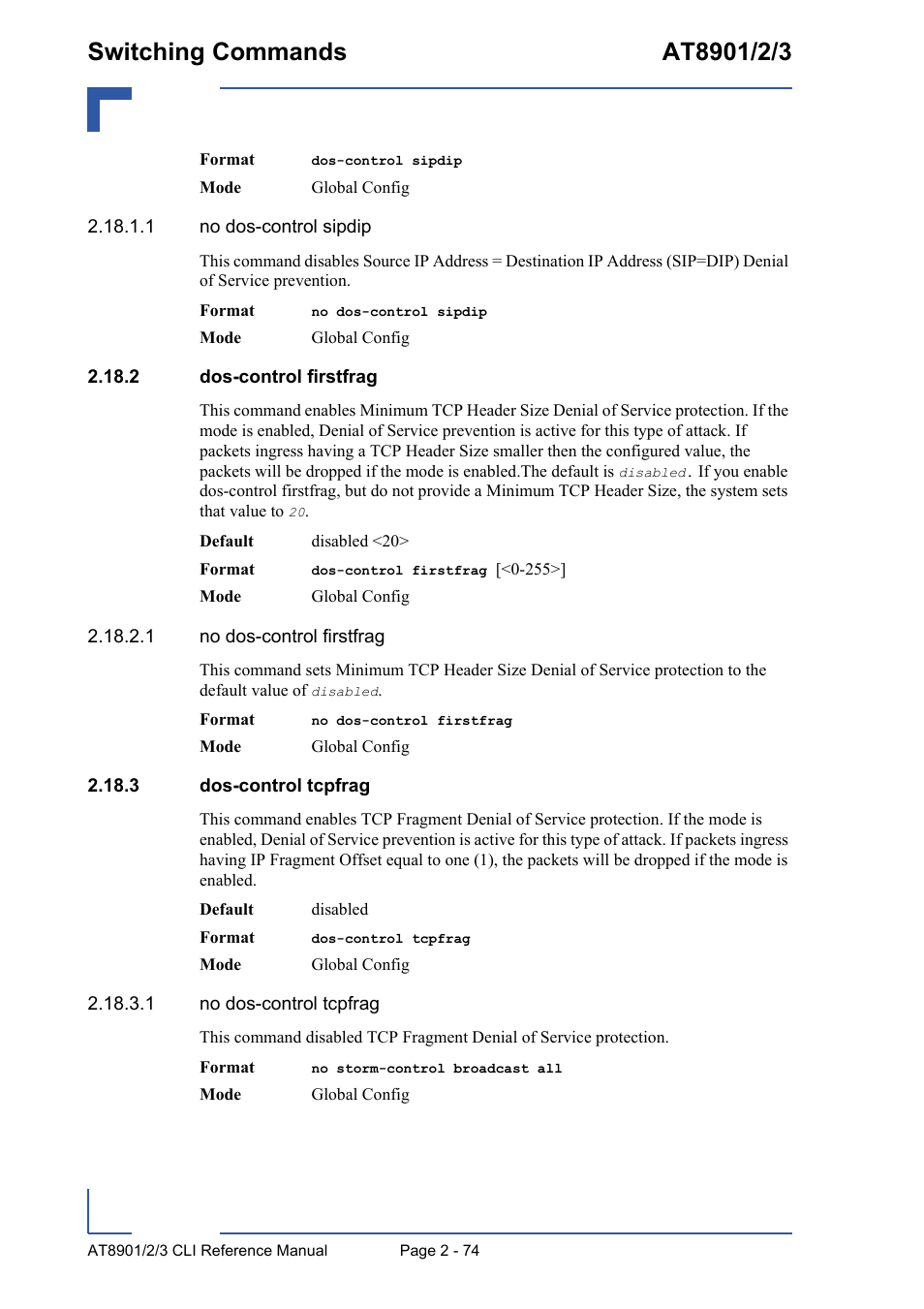 2 dos-control firstfrag, 3 dos-control tcpfrag | Kontron AT890X Full-Size CLI User Manual | Page 108 / 304