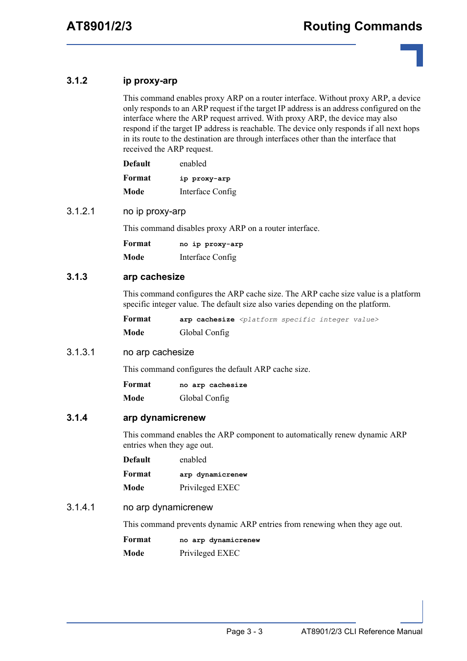 2 ip proxy-arp, 3 arp cachesize, 4 arp dynamicrenew | Ip proxy-arp - 3, Arp cachesize - 3, Arp dynamicrenew - 3 | Kontron AT890X Full-Size CLI User Manual | Page 115 / 304