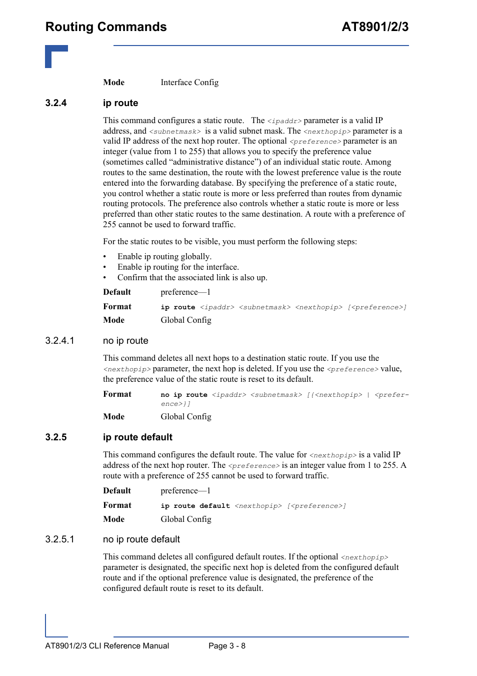 4 ip route, 5 ip route default, Ip route - 8 | Ip route default - 8 | Kontron AT890X Full-Size CLI User Manual | Page 120 / 304