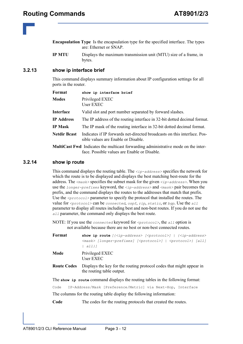 13 show ip interface brief, 14 show ip route | Kontron AT890X Full-Size CLI User Manual | Page 124 / 304