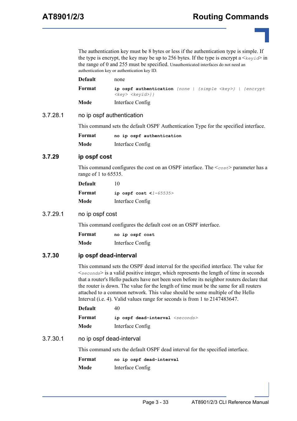 29 ip ospf cost, 30 ip ospf dead-interval | Kontron AT890X Full-Size CLI User Manual | Page 145 / 304
