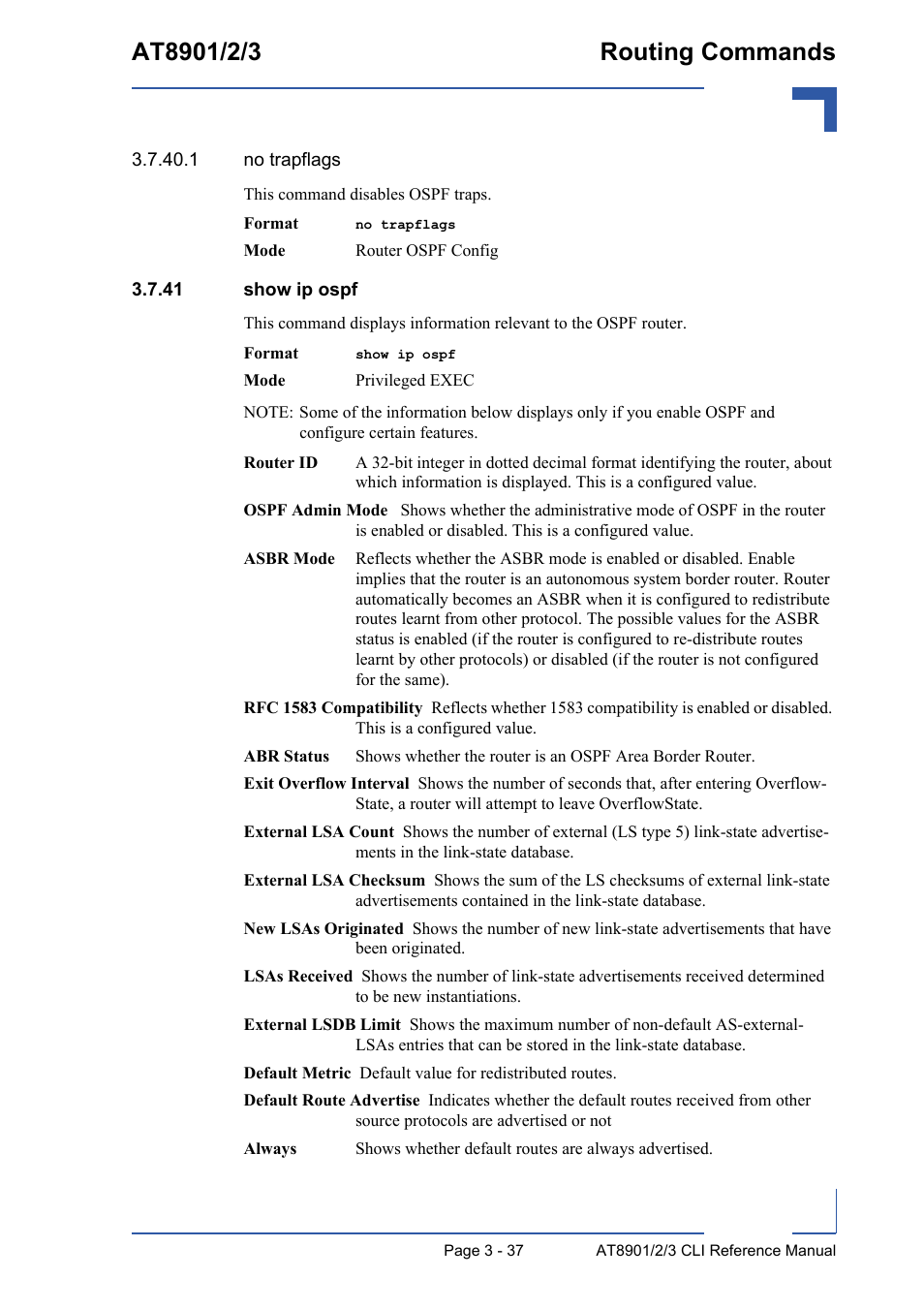 41 show ip ospf, 41 show ip ospf - 37 | Kontron AT890X Full-Size CLI User Manual | Page 149 / 304