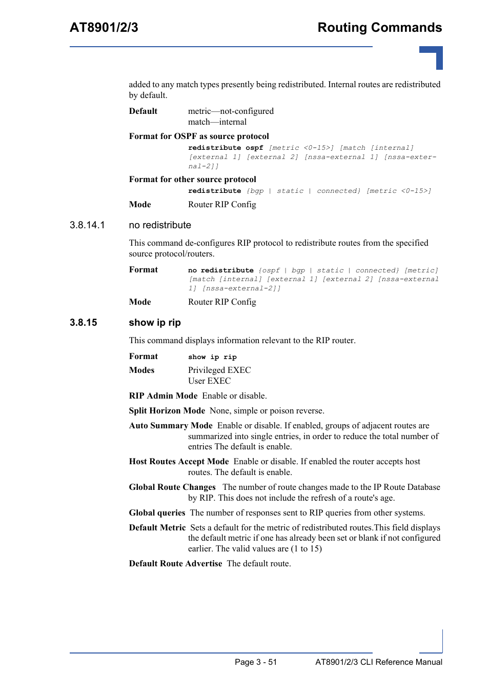 15 show ip rip, 15 show ip rip - 51 | Kontron AT890X Full-Size CLI User Manual | Page 163 / 304