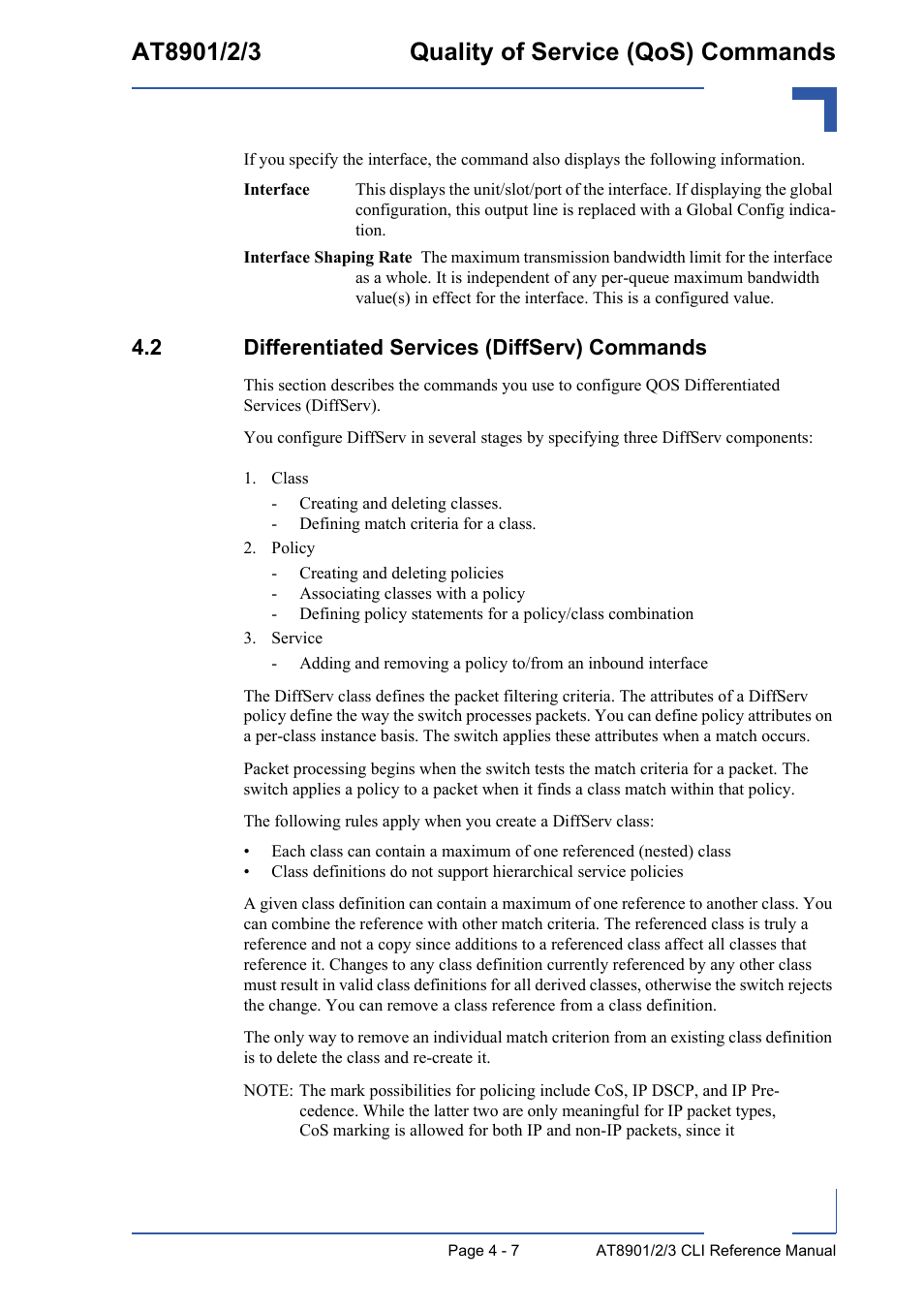 2 differentiated services (diffserv) commands, 2 differentiated services (diffserv) commands - 7 | Kontron AT890X Full-Size CLI User Manual | Page 173 / 304