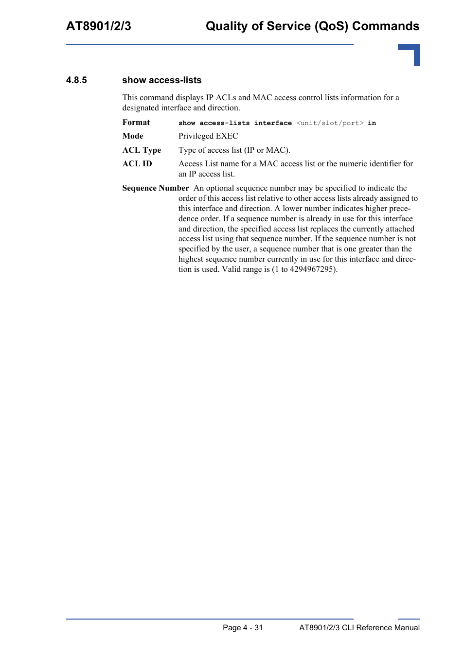 5 show access-lists, Show access-lists - 31 | Kontron AT890X Full-Size CLI User Manual | Page 197 / 304