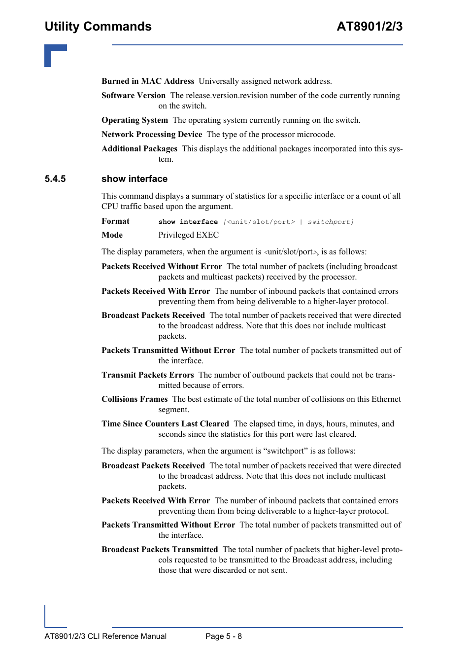 5 show interface, Show interface - 8 | Kontron AT890X Full-Size CLI User Manual | Page 206 / 304