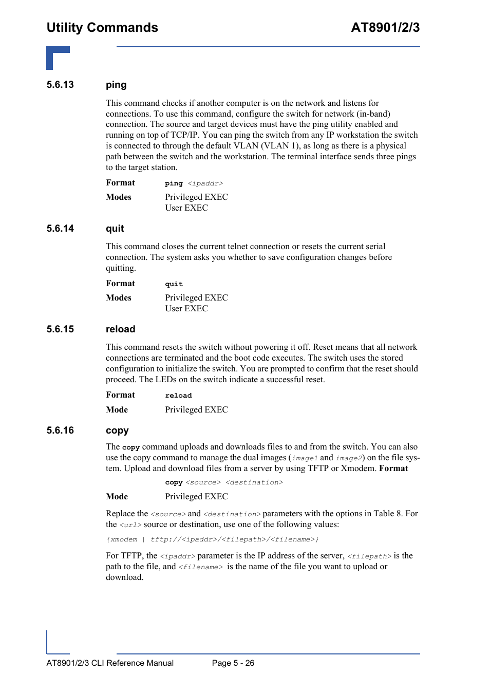 13 ping, 14 quit, 15 reload | 16 copy | Kontron AT890X Full-Size CLI User Manual | Page 224 / 304