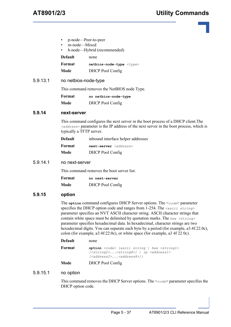 14 next-server, 15 option, 14 next-server - 37 5.9.15 option - 37 | Kontron AT890X Full-Size CLI User Manual | Page 235 / 304