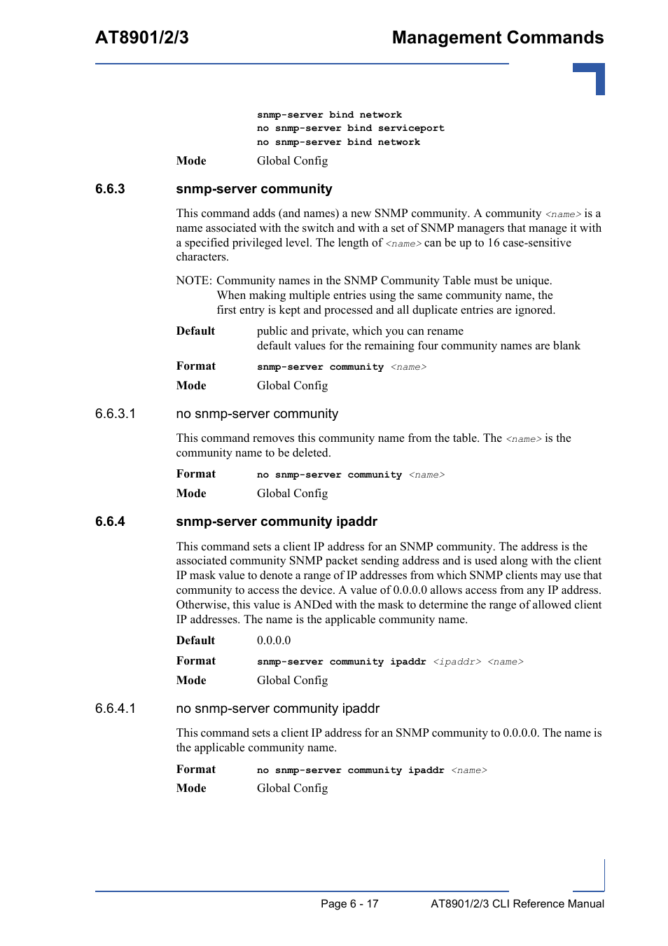 3 snmp-server community, 4 snmp-server community ipaddr, Snmp-server community - 17 | Snmp-server community ipaddr - 17 | Kontron AT890X Full-Size CLI User Manual | Page 259 / 304