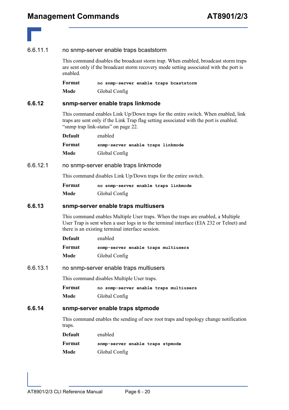 12 snmp-server enable traps linkmode, 13 snmp-server enable traps multiusers, 14 snmp-server enable traps stpmode | Kontron AT890X Full-Size CLI User Manual | Page 262 / 304