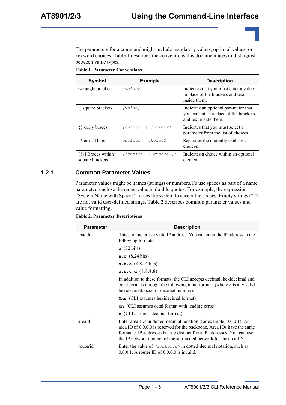 1 common parameter values, Common parameter values - 3 | Kontron AT890X Full-Size CLI User Manual | Page 27 / 304