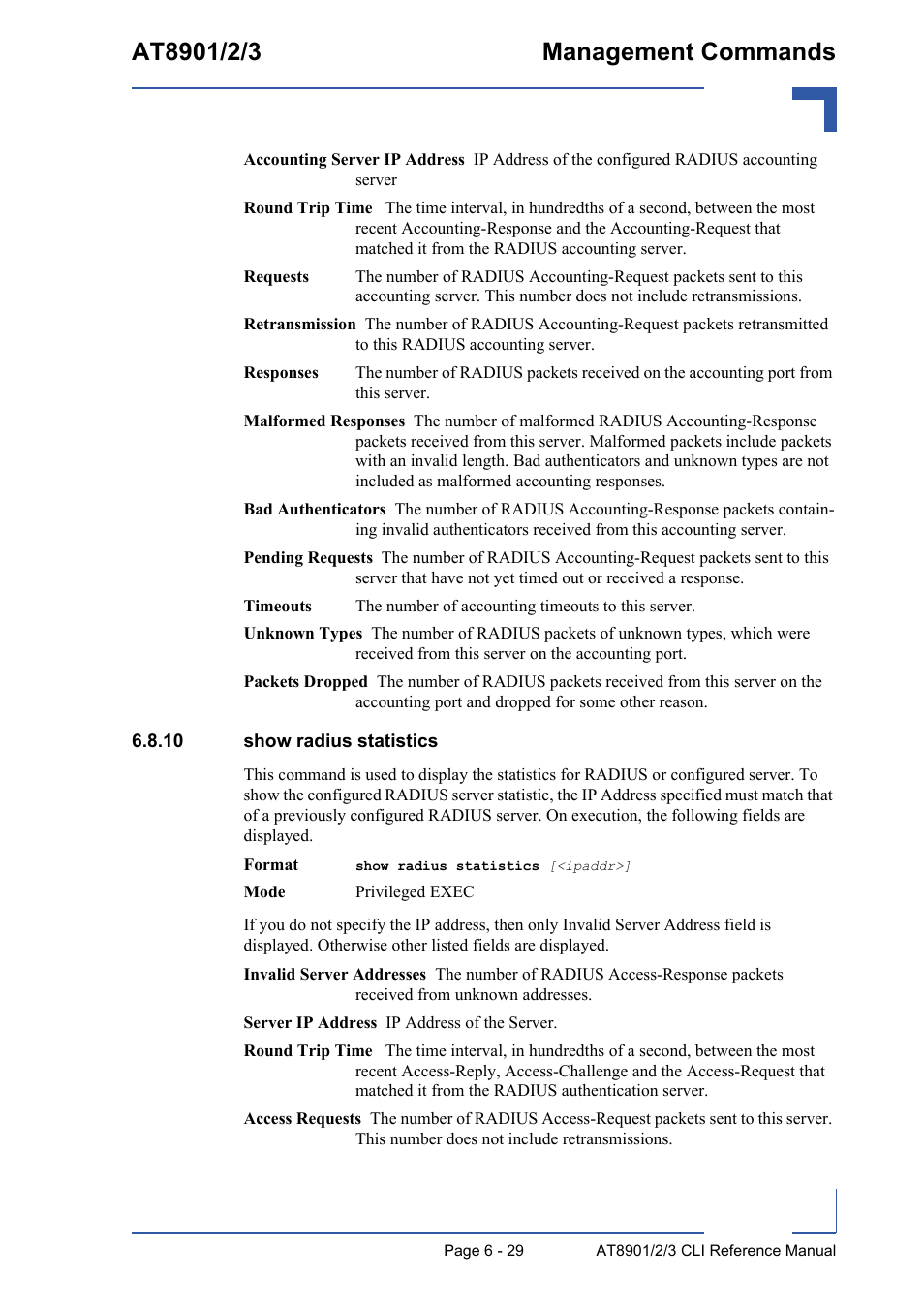 10 show radius statistics, 10 show radius statistics - 29 | Kontron AT890X Full-Size CLI User Manual | Page 271 / 304