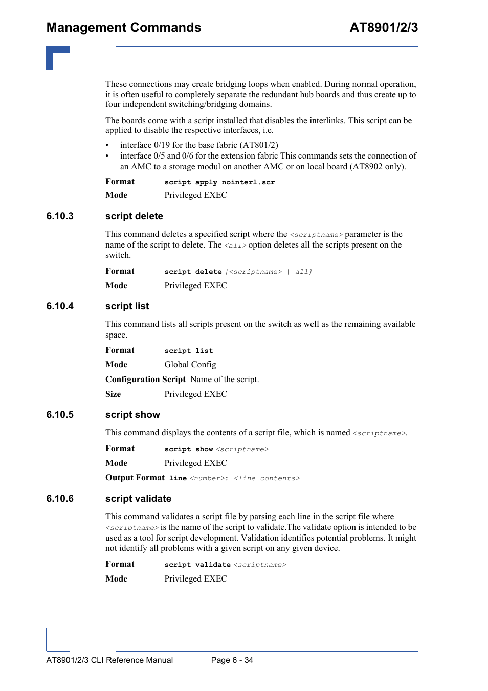 3 script delete, 4 script list, 5 script show | 6 script validate | Kontron AT890X Full-Size CLI User Manual | Page 276 / 304